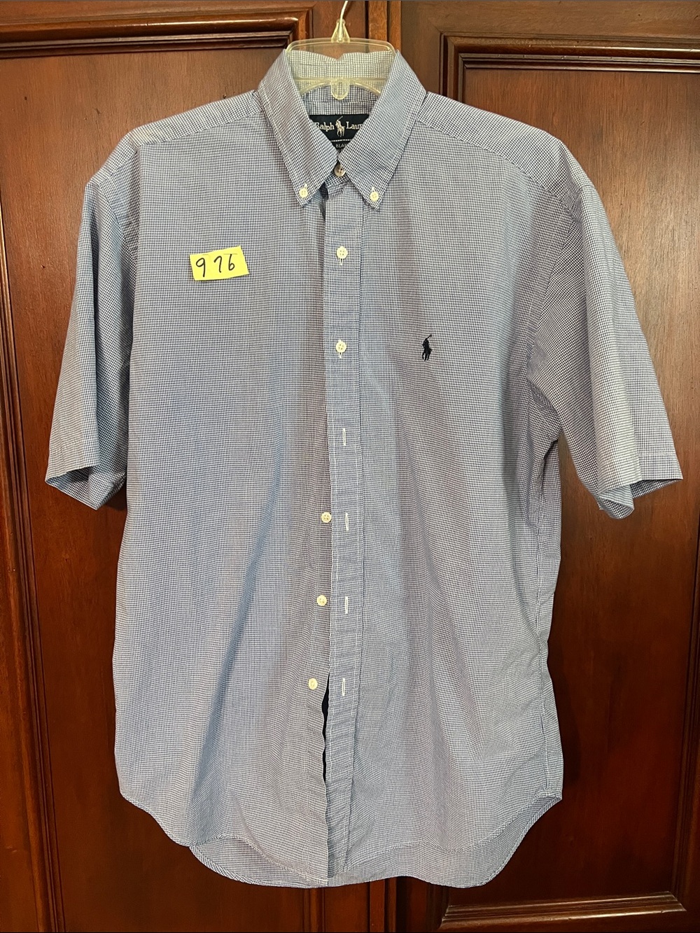 Polo by Ralph Lauren Blue checked Short-Sleeve Button-Down Shirt Size Medium ❤️